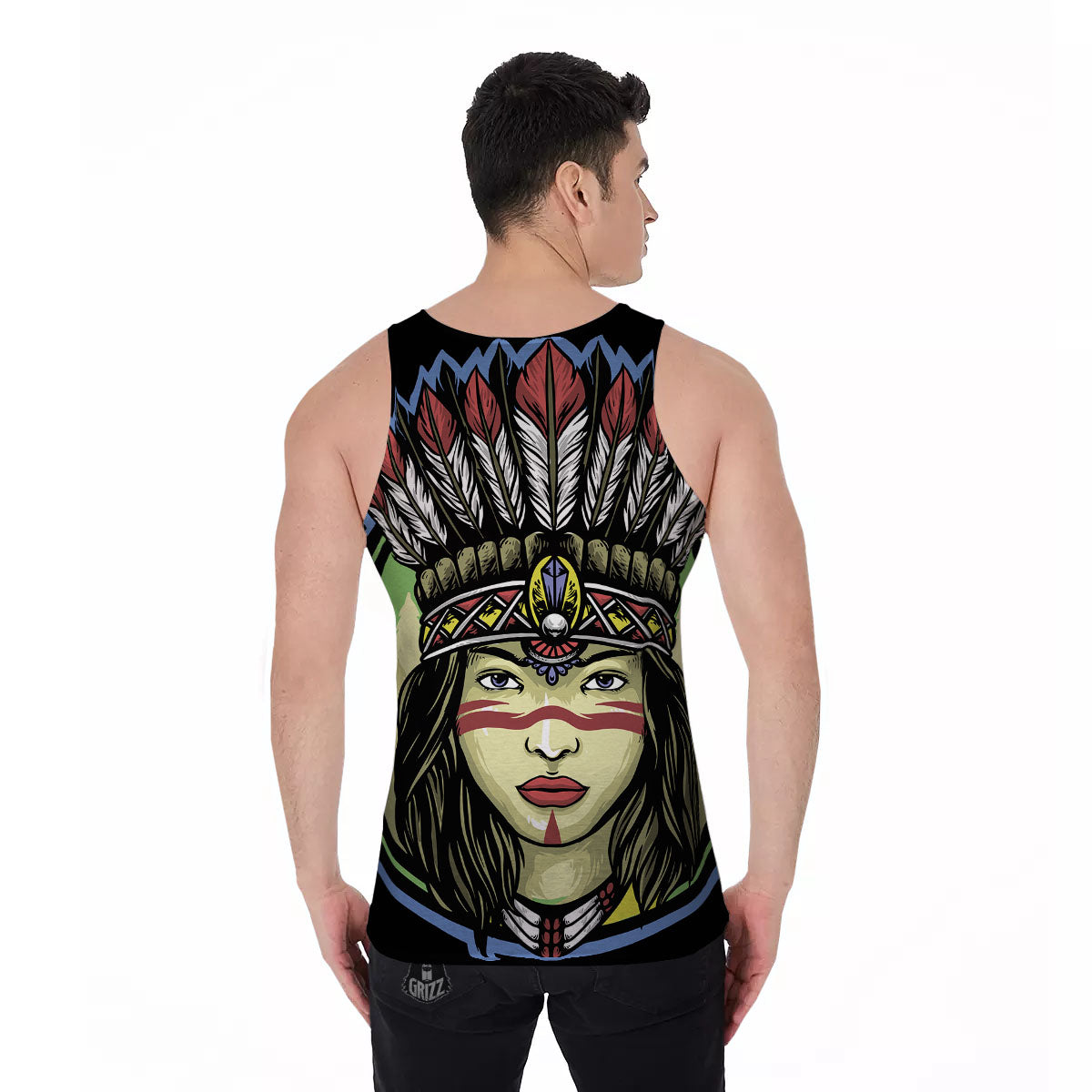 Woman Portrait Native Indian Print Men's Tank Top-grizzshop