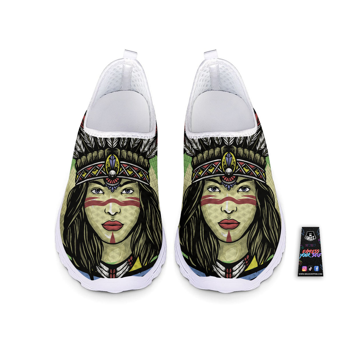 Woman Portrait Native Indian Print Nurse Shoes-grizzshop