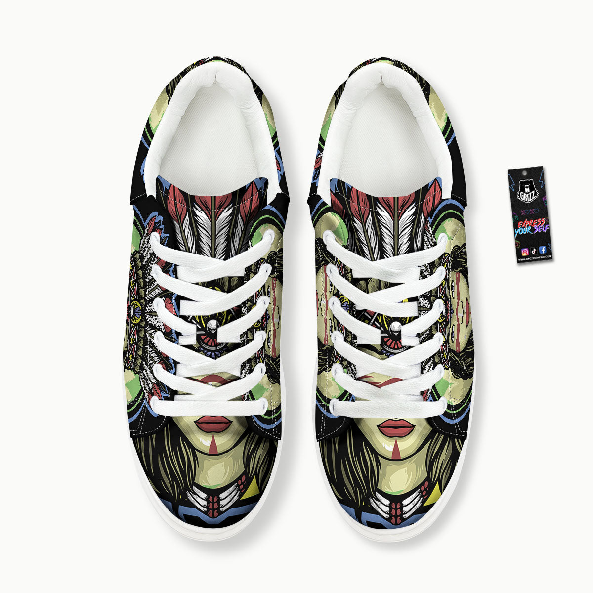 Woman Portrait Native Indian Print Platform Shoes-grizzshop