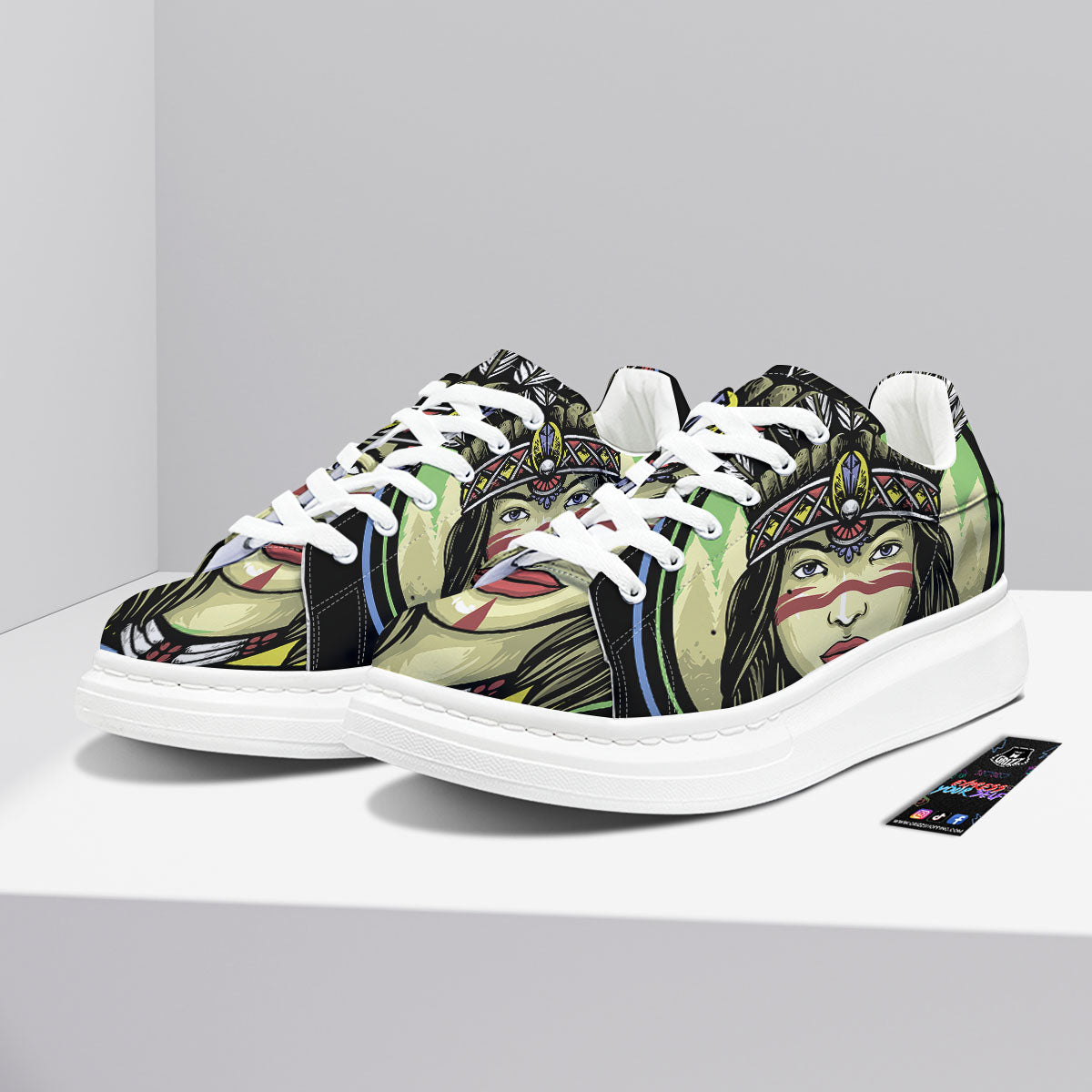 Woman Portrait Native Indian Print Platform Shoes-grizzshop