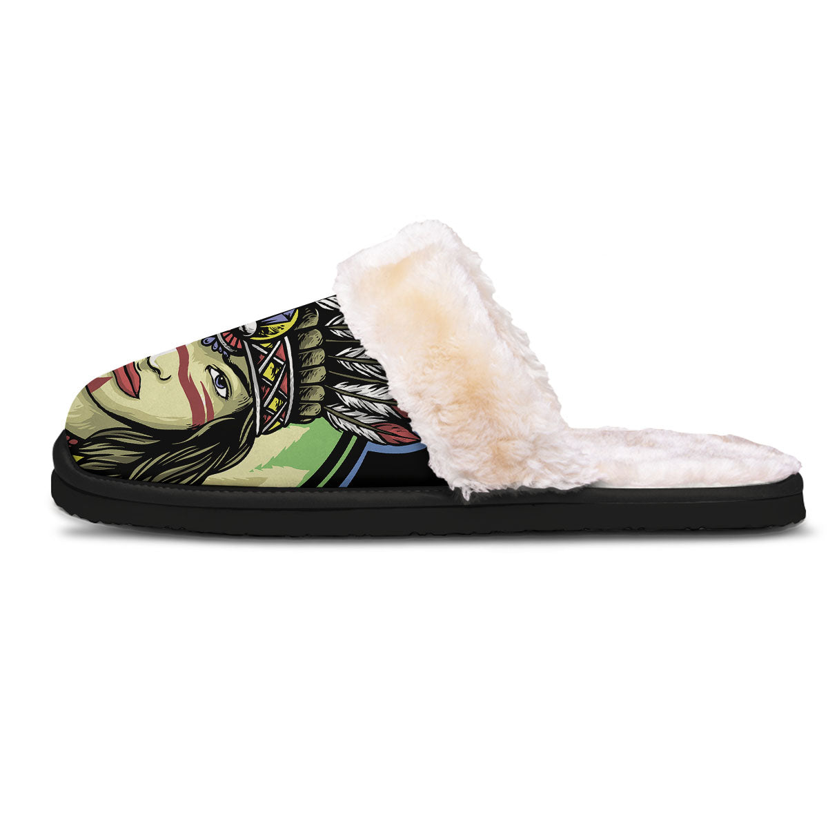 Woman Portrait Native Indian Print Slippers-grizzshop