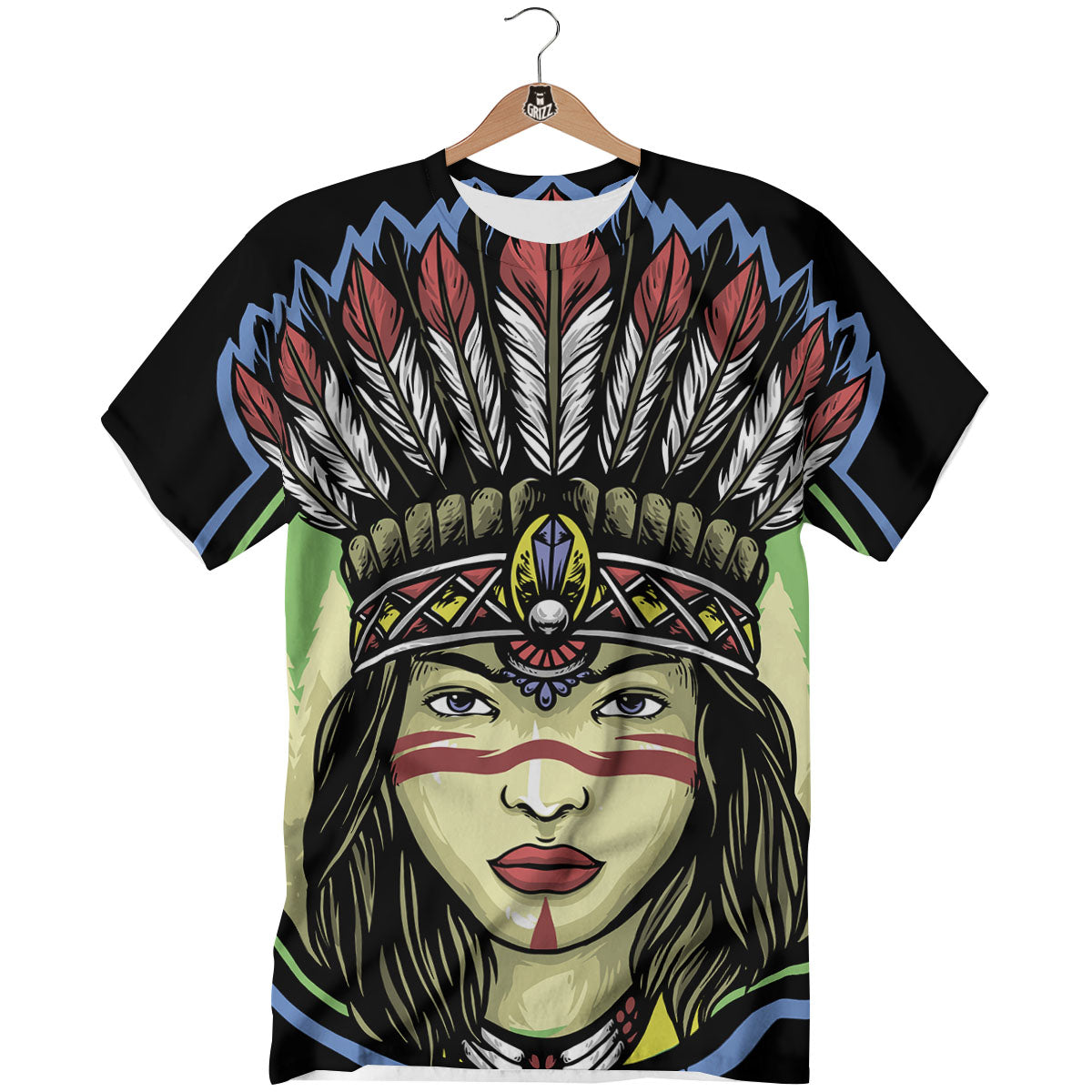 Woman Portrait Native Indian Print T-Shirt-grizzshop