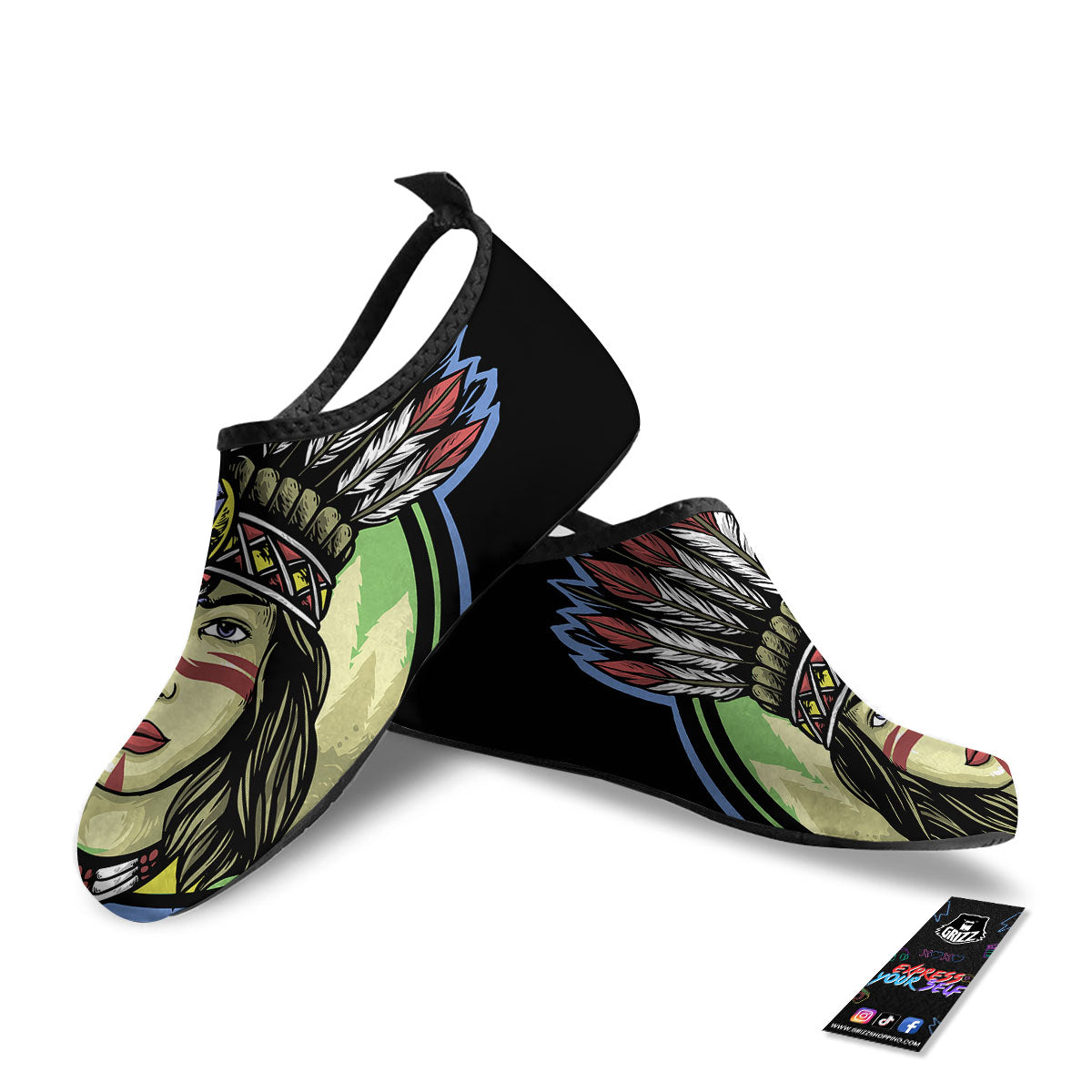 Woman Portrait Native Indian Print Water Shoes-grizzshop