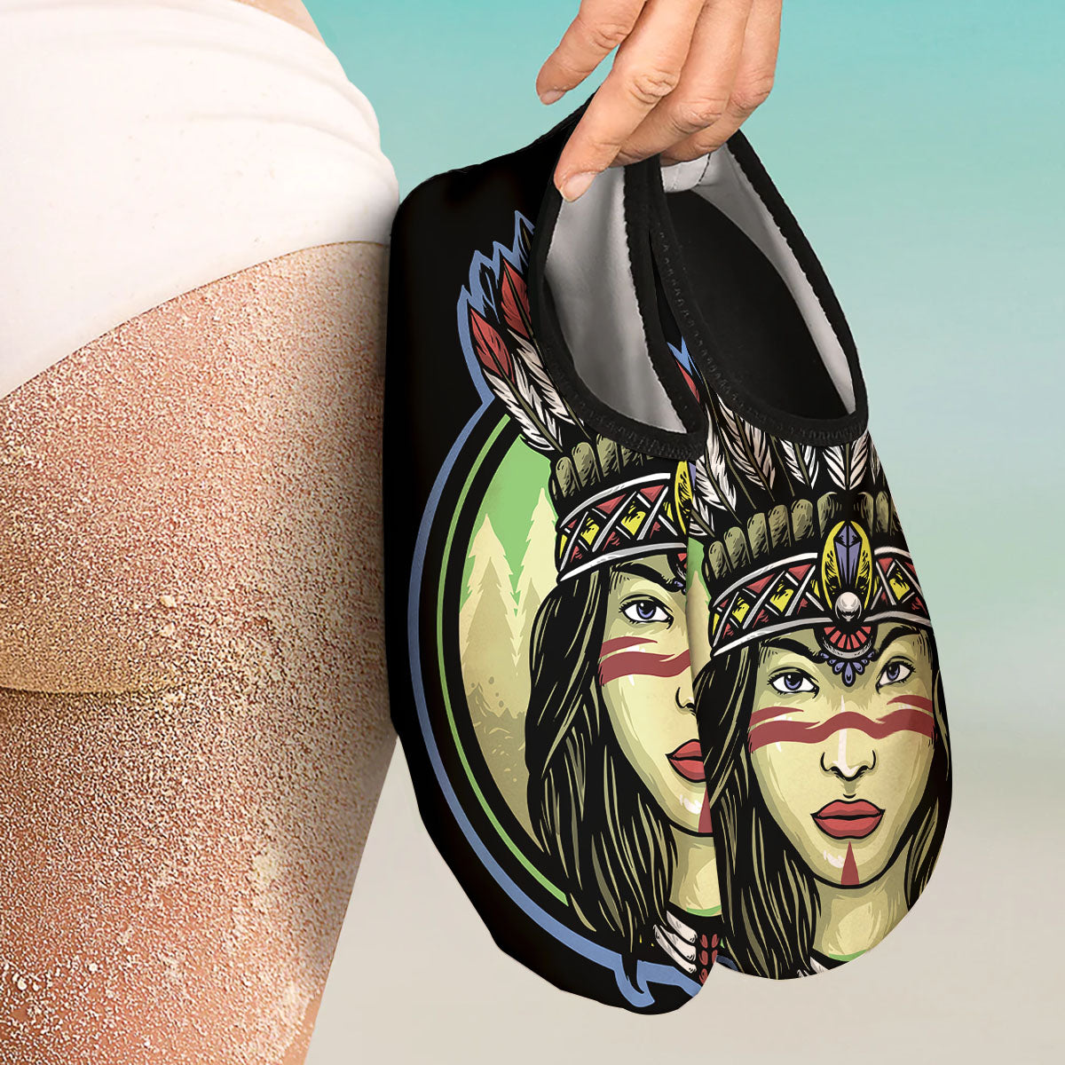 Woman Portrait Native Indian Print Water Shoes-grizzshop