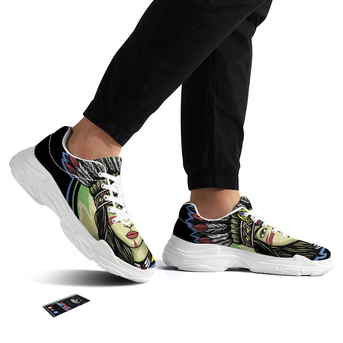 Woman Portrait Native Indian Print White Chunky Shoes-grizzshop
