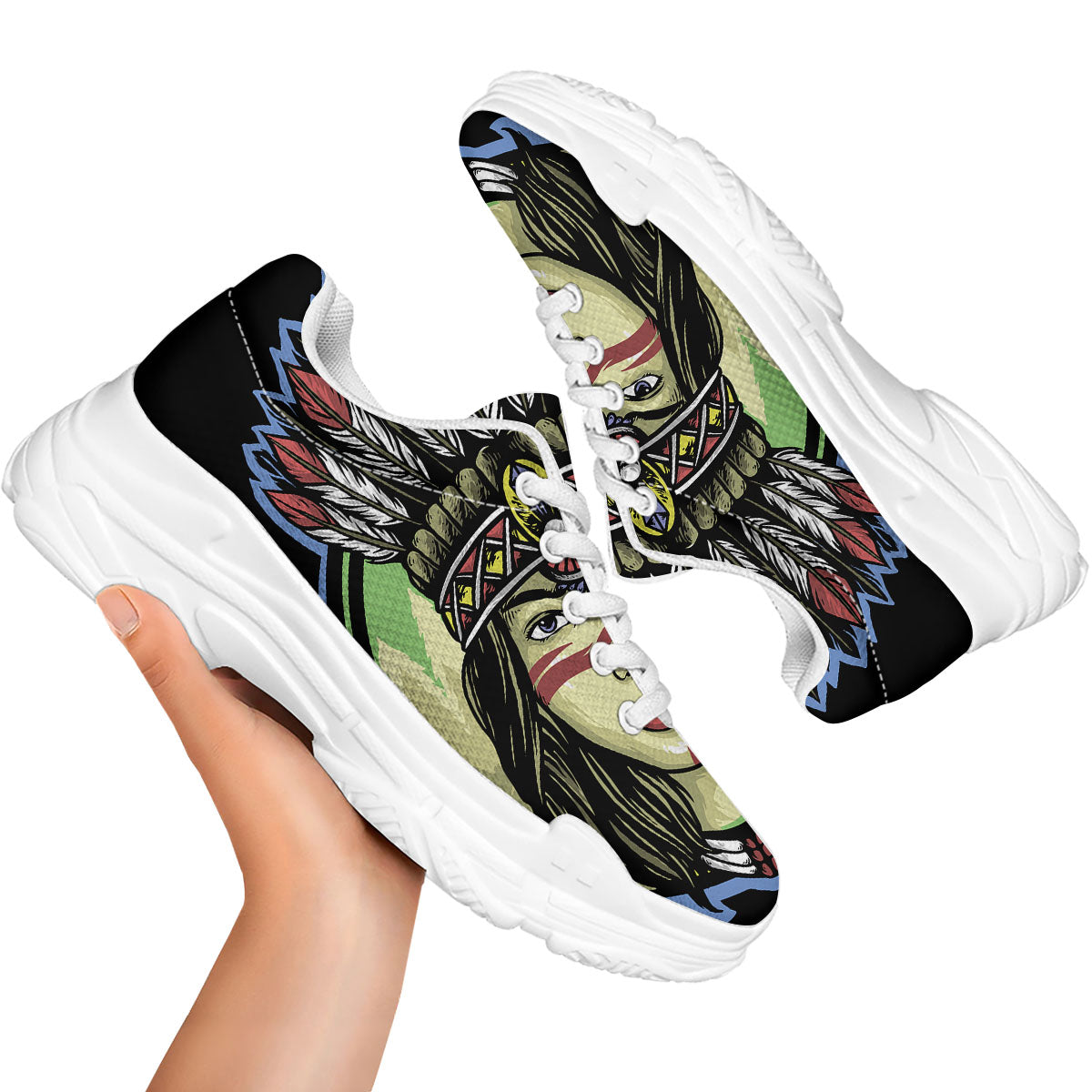 Woman Portrait Native Indian Print White Chunky Shoes-grizzshop