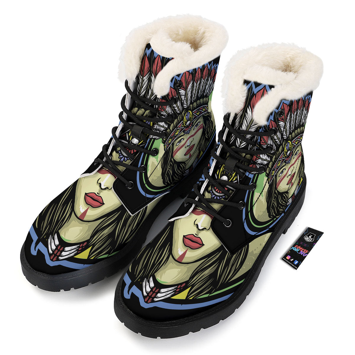 Woman Portrait Native Indian Print Winter Boots-grizzshop