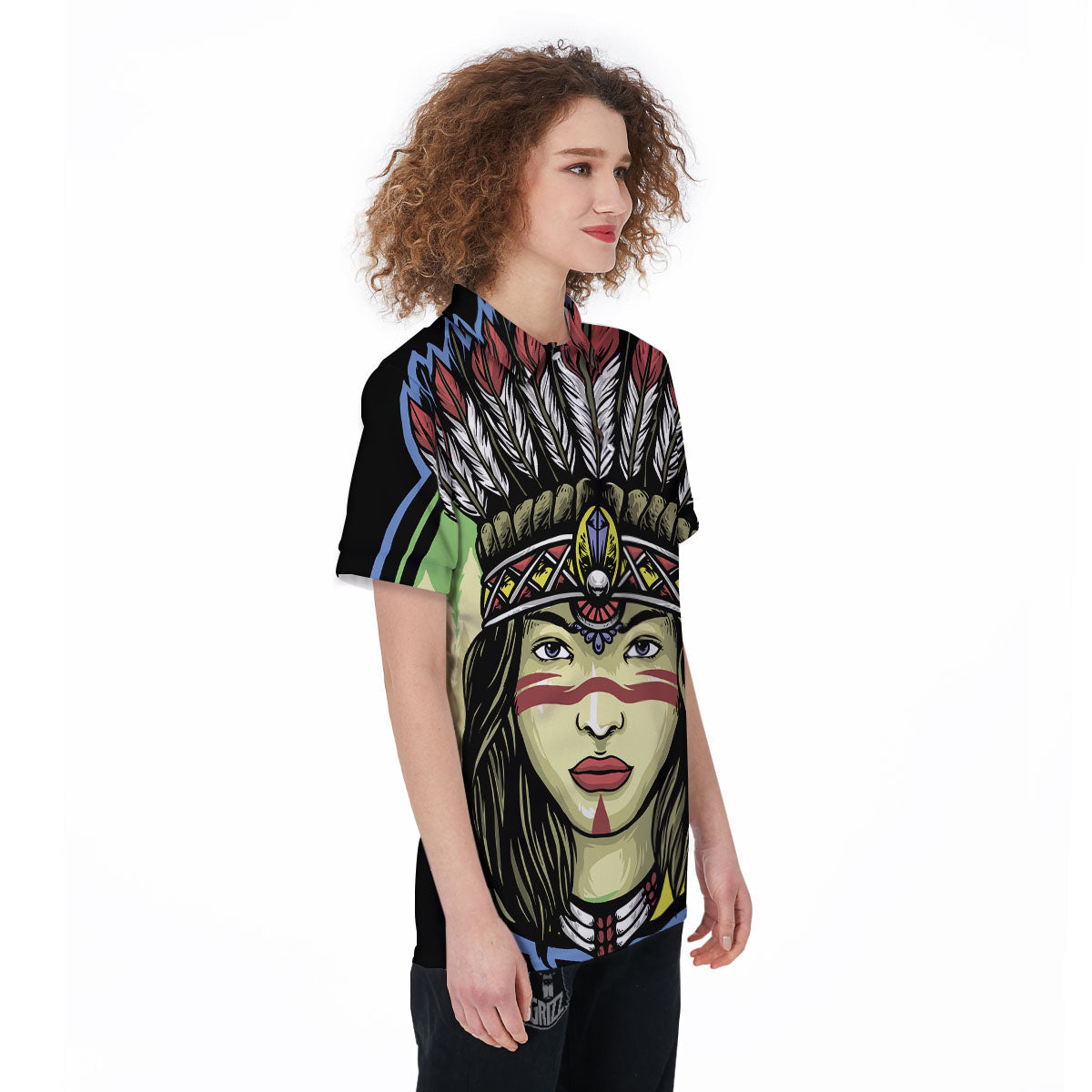 Woman Portrait Native Indian Print Women's Golf Shirts-grizzshop