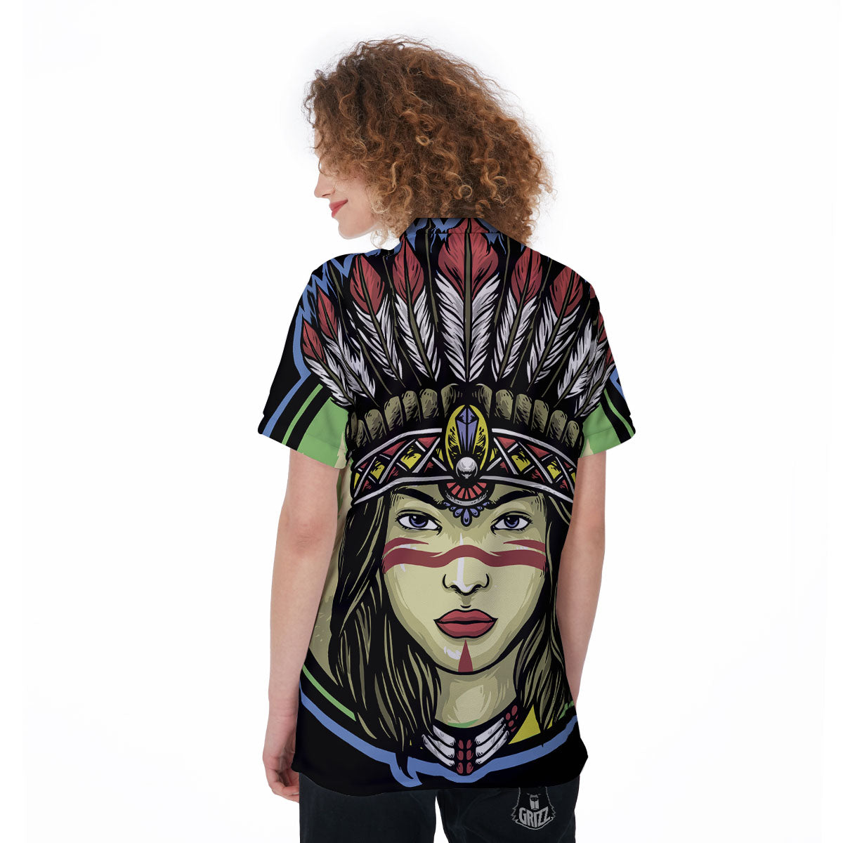Woman Portrait Native Indian Print Women's Golf Shirts-grizzshop