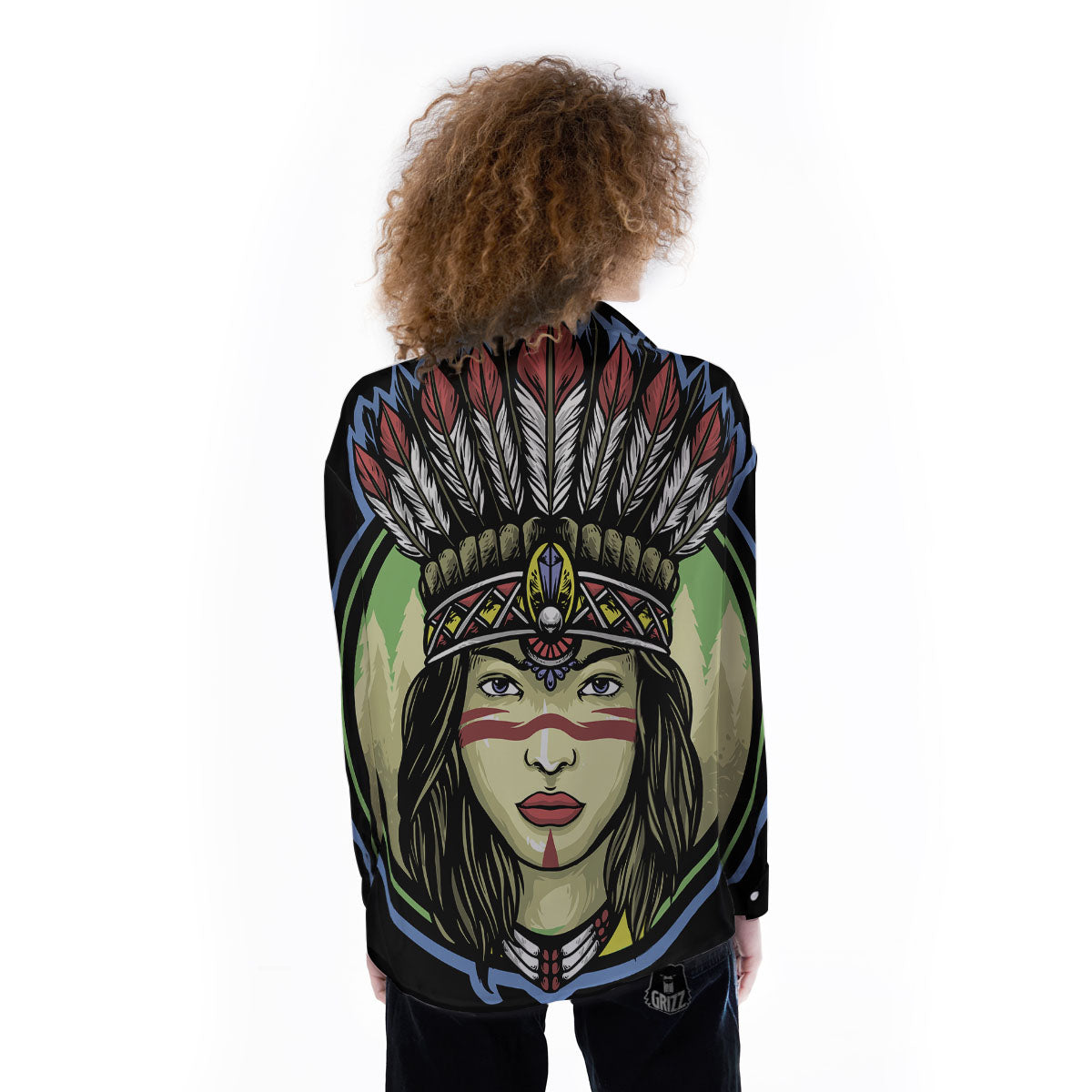 Woman Portrait Native Indian Print Women's Long Sleeve Shirts-grizzshop