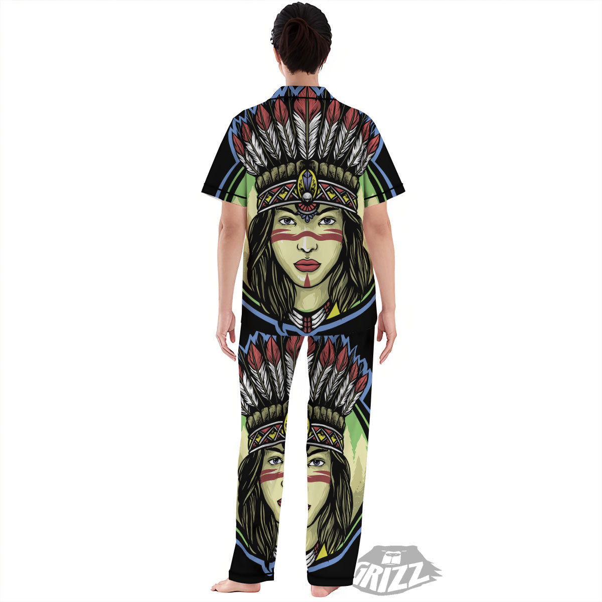 Woman Portrait Native Indian Print Women's Pajamas Set-grizzshop