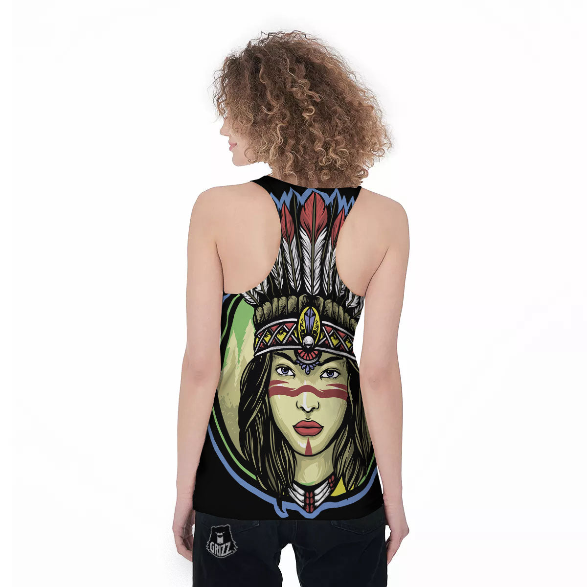 Woman Portrait Native Indian Print Women's Racerback Tank Top-grizzshop