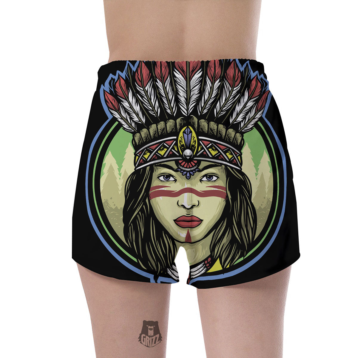 Woman Portrait Native Indian Print Women's Shorts-grizzshop