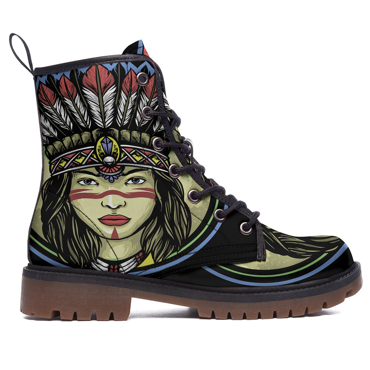 Woman Portrait Native Indian Print Work Boots-grizzshop