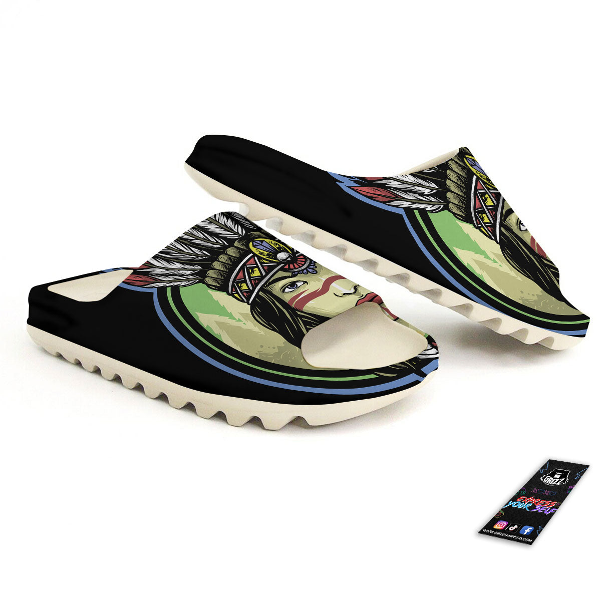 Woman Portrait Native Indian Print Sandals-grizzshop