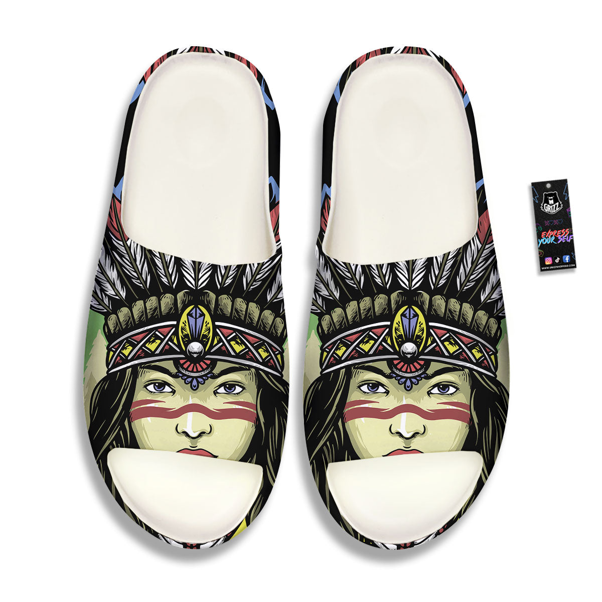 Woman Portrait Native Indian Print Sandals-grizzshop