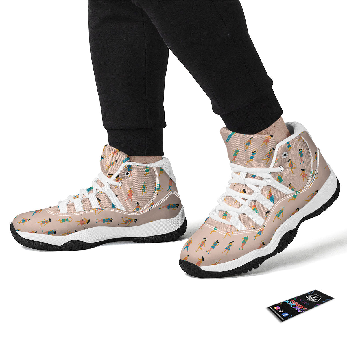 Women Dance Print Pattern White Bball Shoes-grizzshop