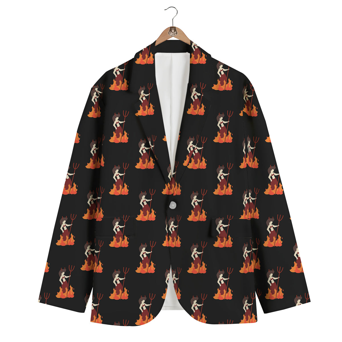 Women Devil Print Pattern Men's Blazer-grizzshop
