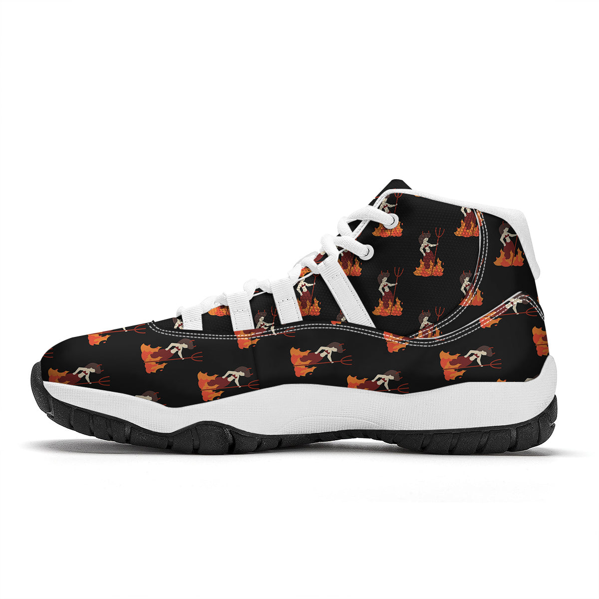 Women Devil Print Pattern White Bball Shoes-grizzshop