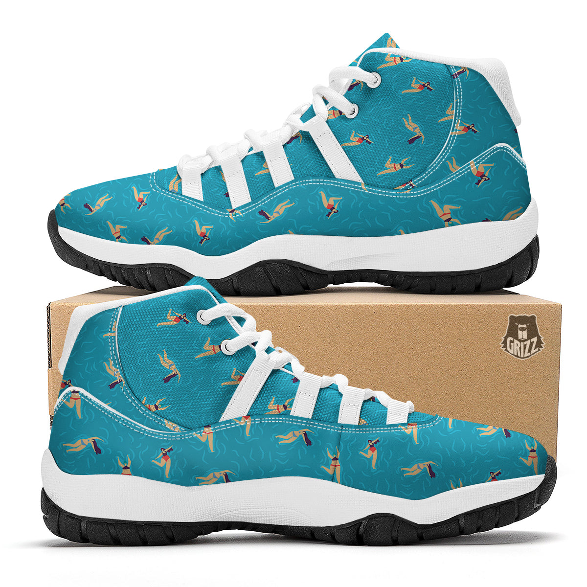 Women Swim Print Pattern White Bball Shoes-grizzshop