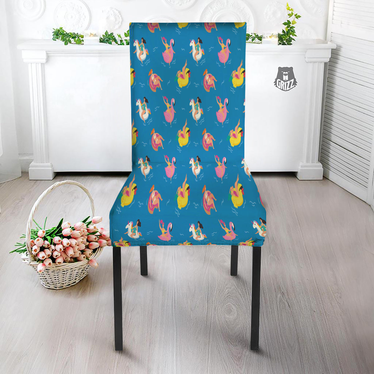 Women Swimming In The Sea Print Pattern Dining Chair Slipcover-grizzshop