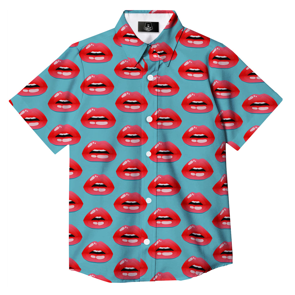 Women's Lips Print Pattern Button Up Shirt-grizzshop