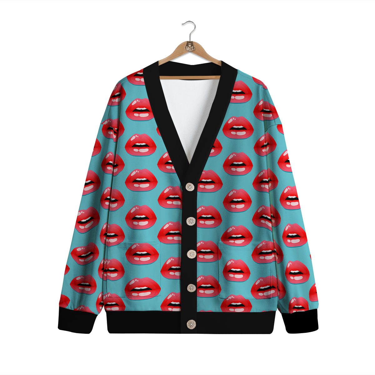 Women's Lips Print Pattern Cardigan-grizzshop