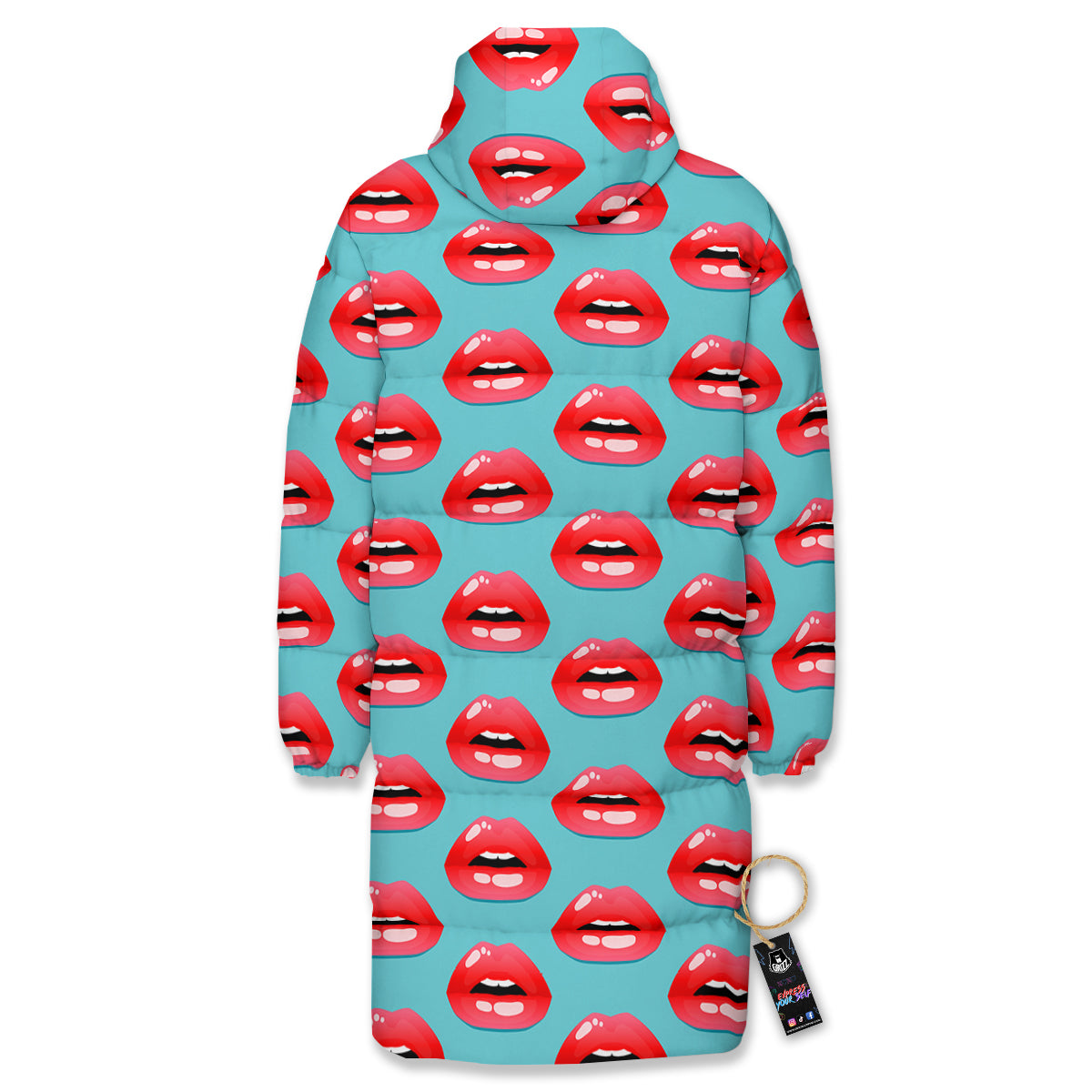 Women's Lips Print Pattern Long Down Jacket-grizzshop
