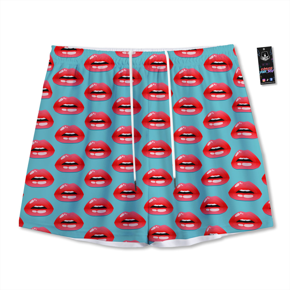 Women's Lips Print Pattern Mesh Shorts-grizzshop