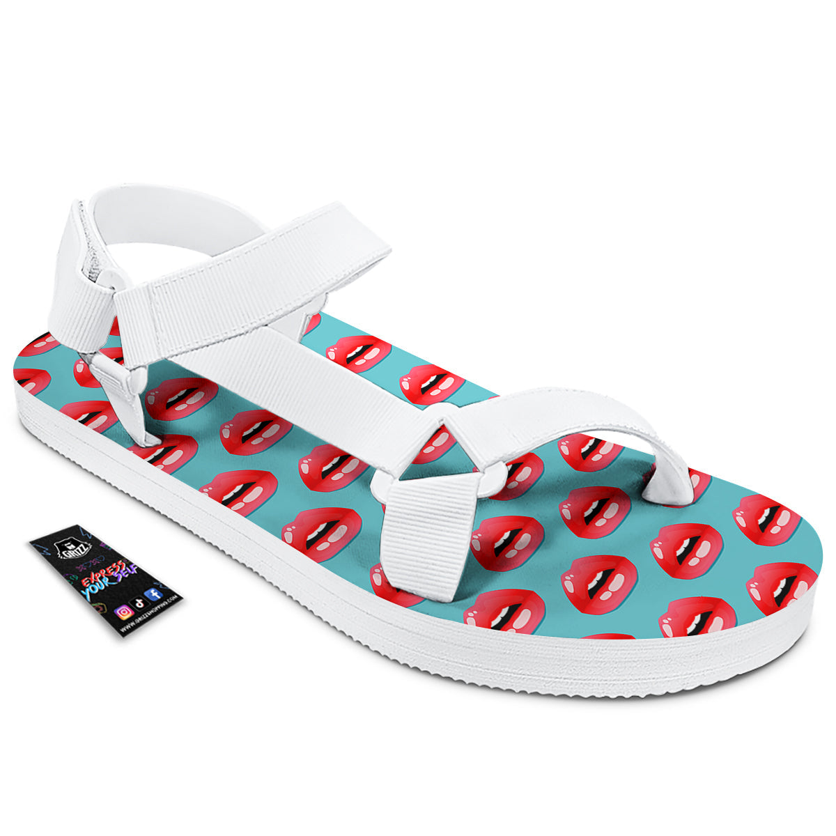Women's Lips Print Pattern White Open Toe Sandals-grizzshop