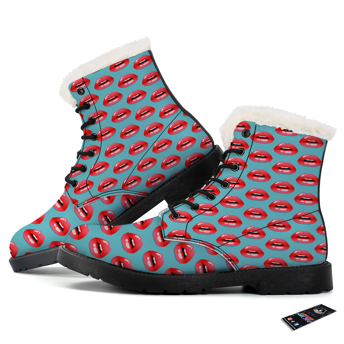 Women's Lips Print Pattern Winter Boots-grizzshop