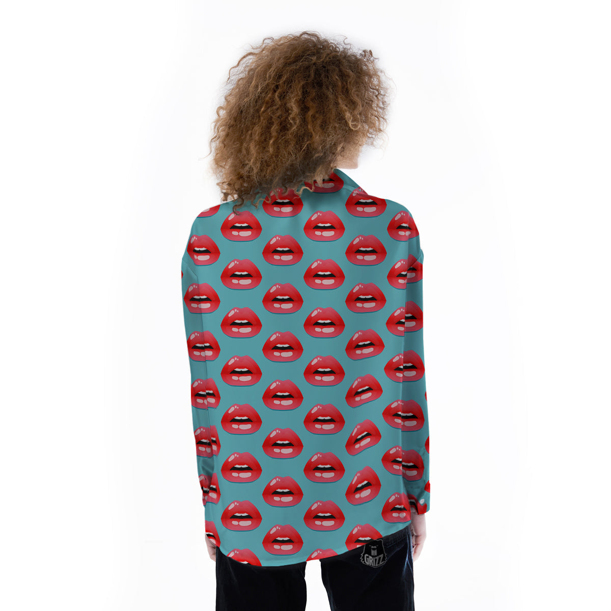 Women's Lips Print Pattern Women's Long Sleeve Shirts-grizzshop