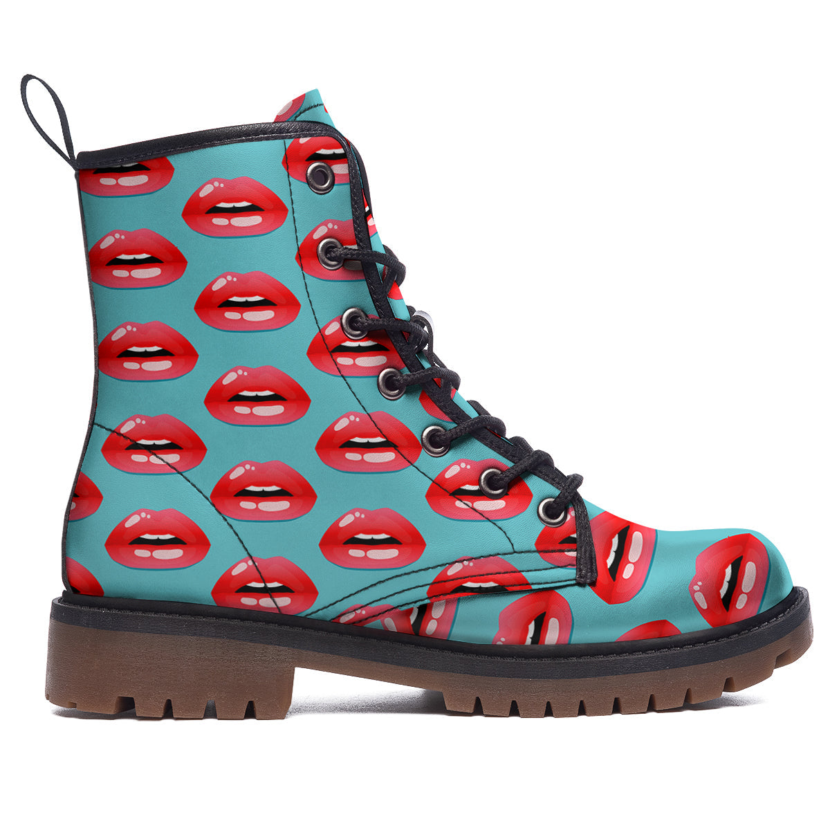 Women's Lips Print Pattern Work Boots-grizzshop