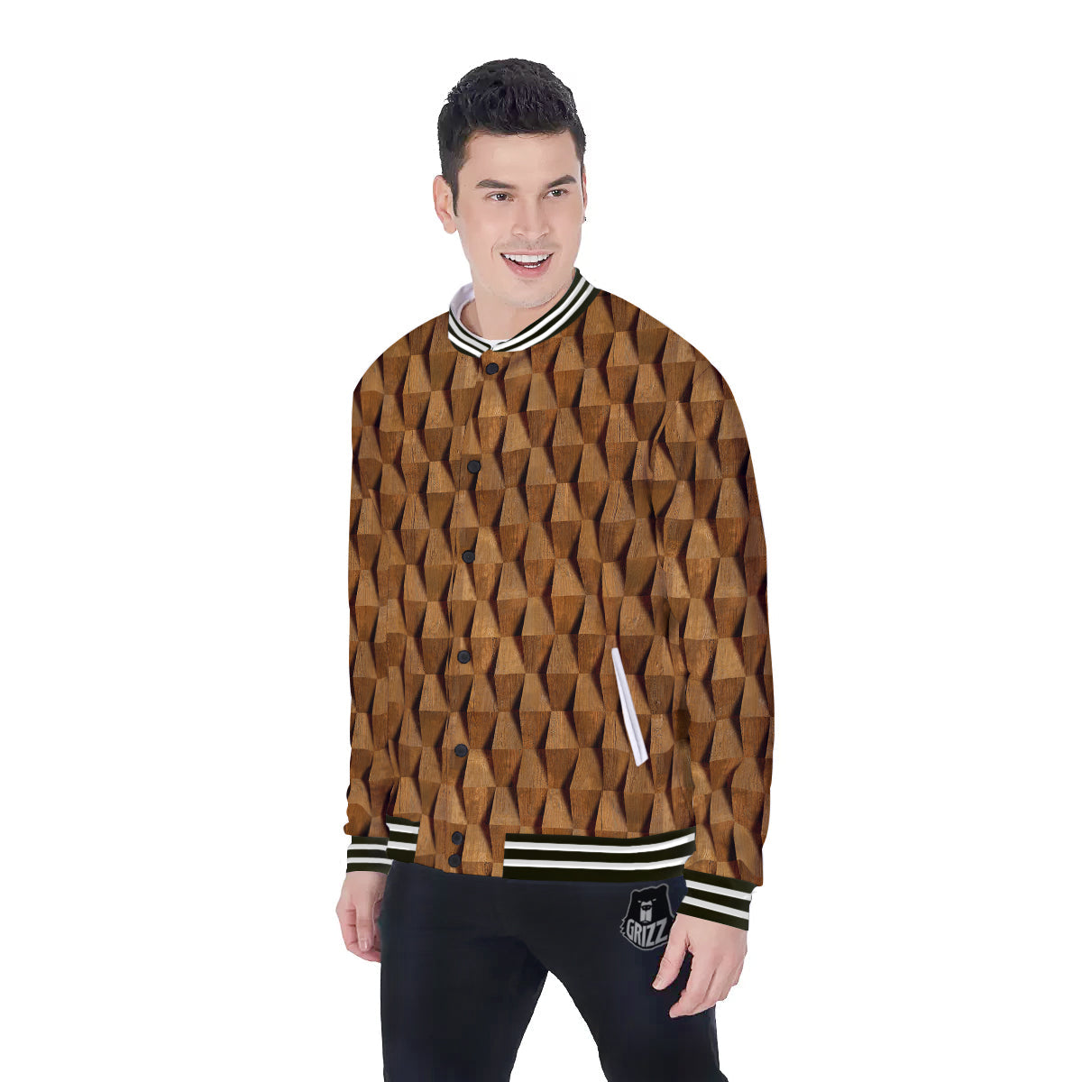 Wood Wall 3D Print Pattern Baseball Jacket-grizzshop