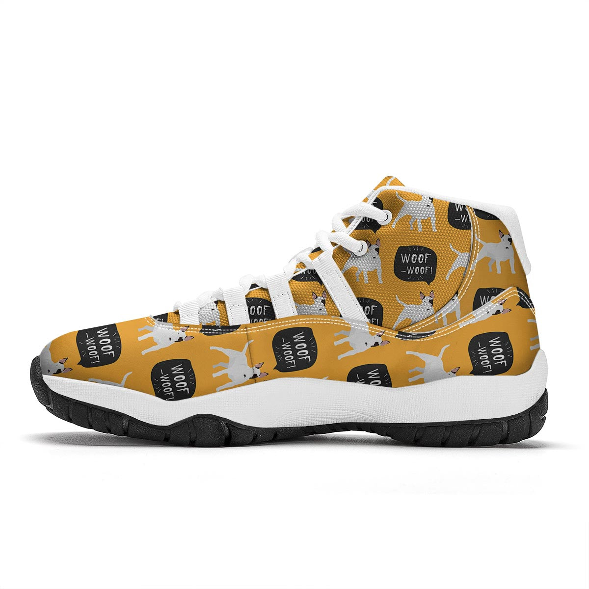 Woof Woof Bull Terrier Pattern Print White Bball Shoes-grizzshop