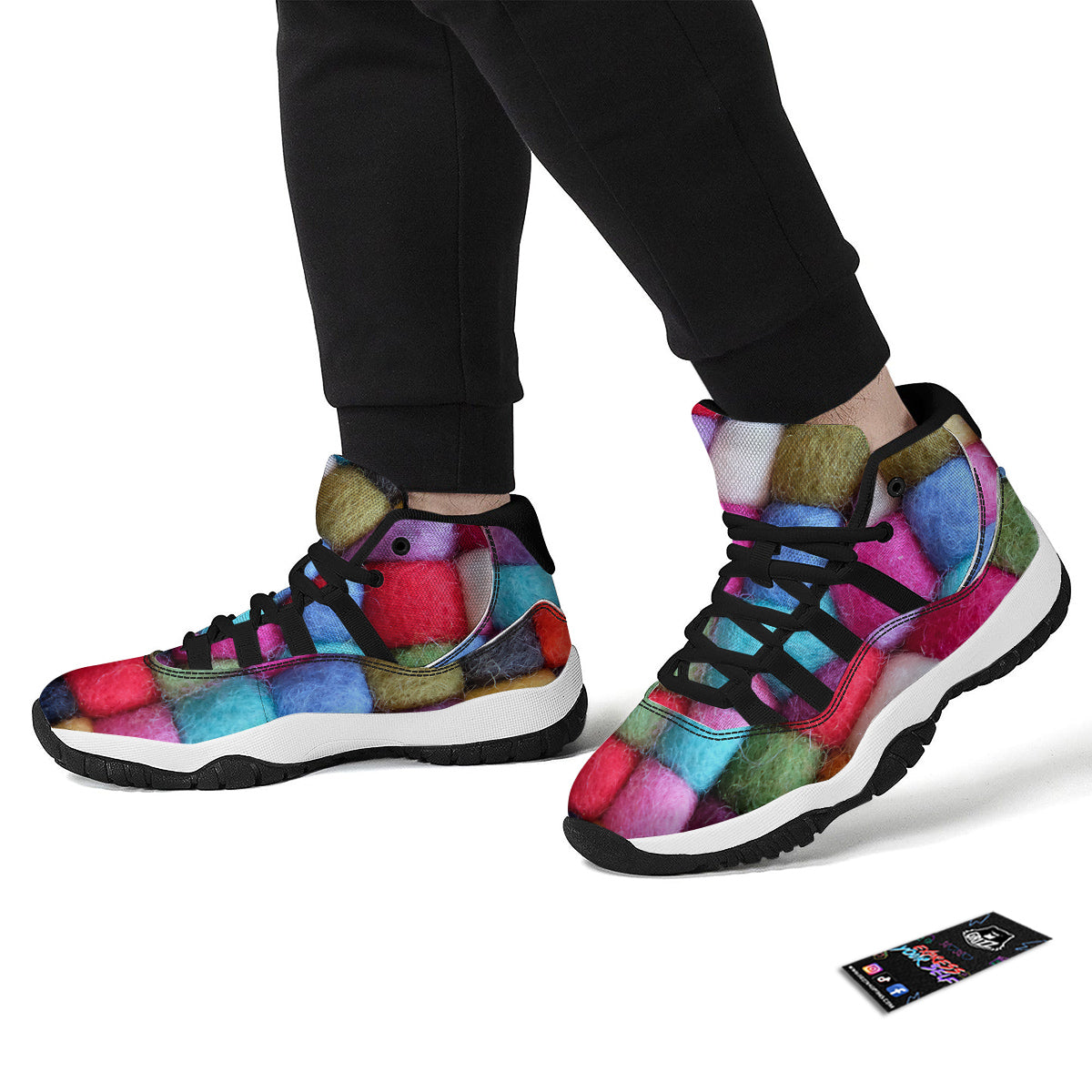 Wool Yarns Colorful Print Black Bball Shoes-grizzshop