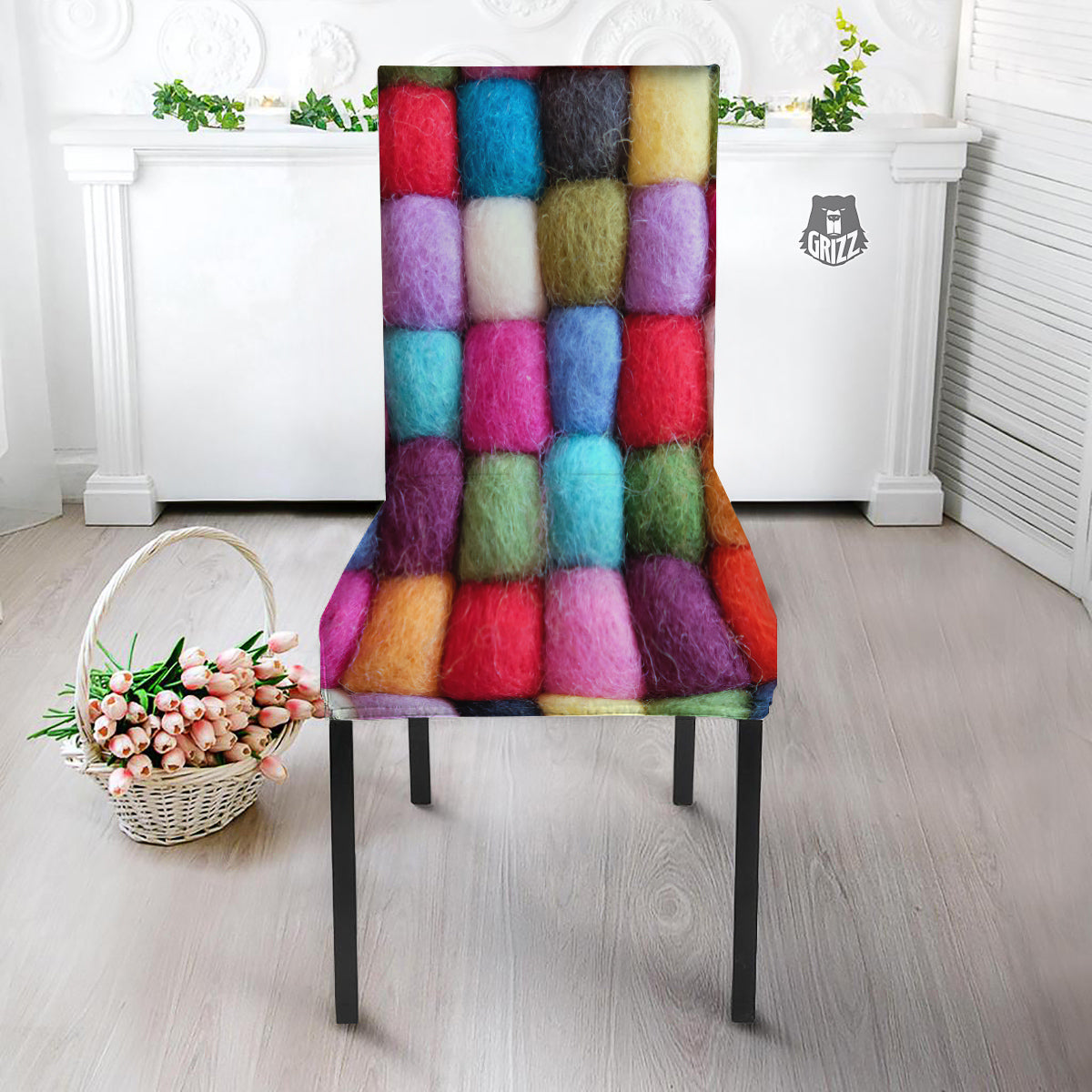 Wool Yarns Colorful Print Dining Chair Slipcover-grizzshop