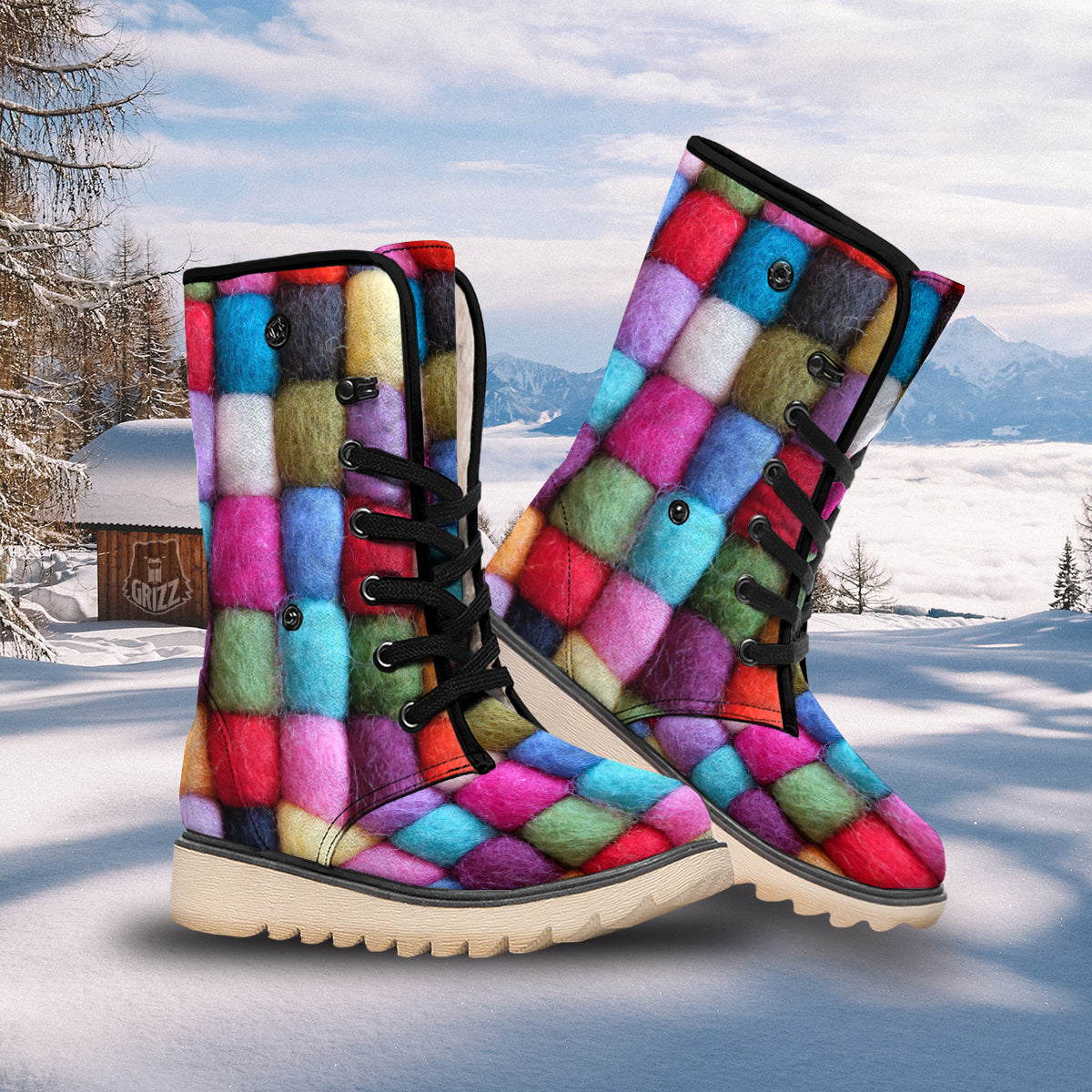 Wool Yarns Colorful Print Snow Boots-grizzshop