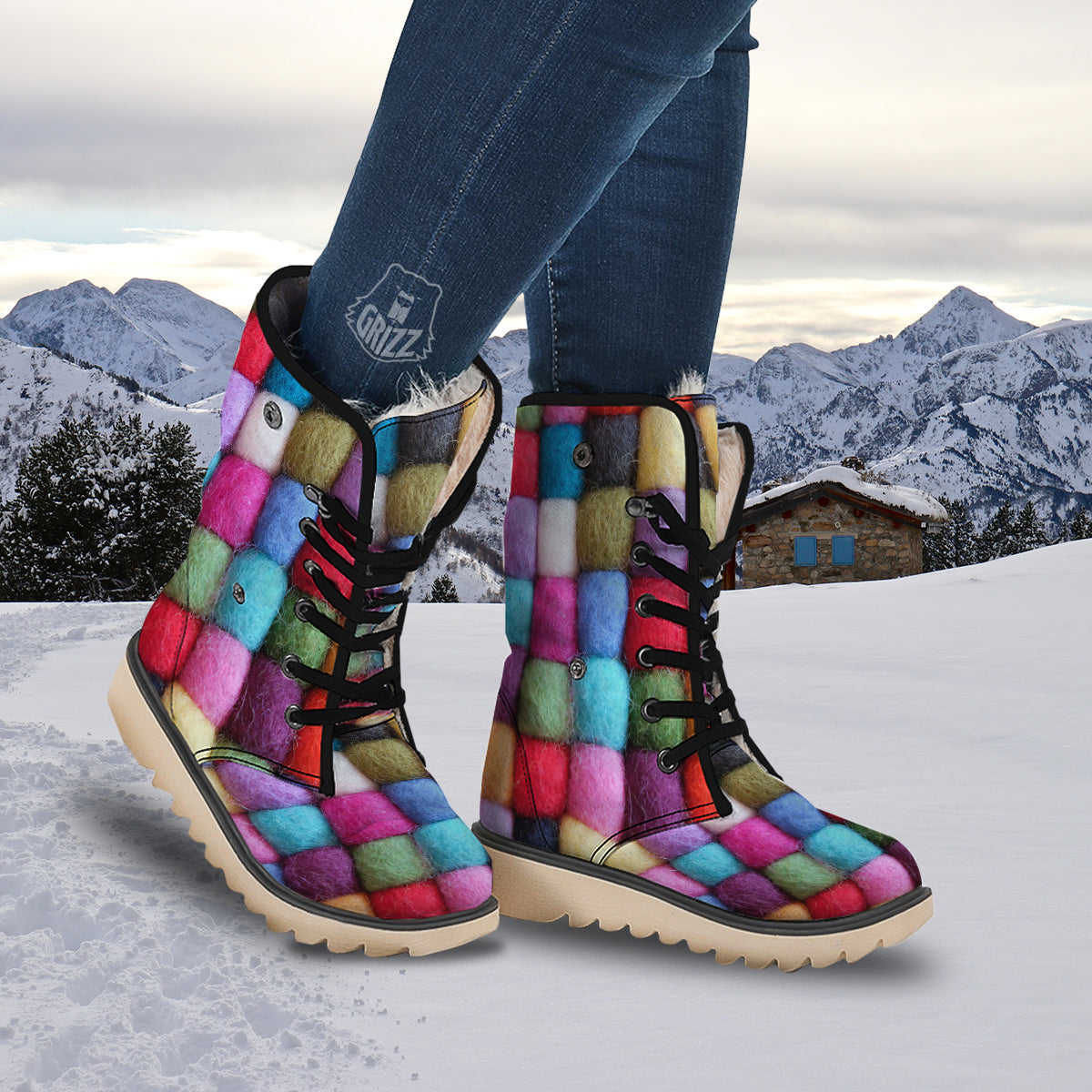 Wool Yarns Colorful Print Snow Boots-grizzshop