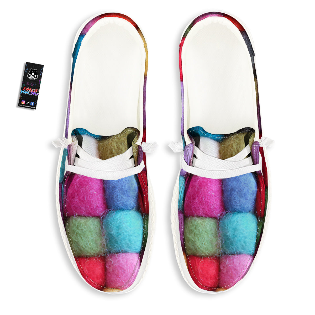 Wool Yarns Colorful Print White Loafers-grizzshop