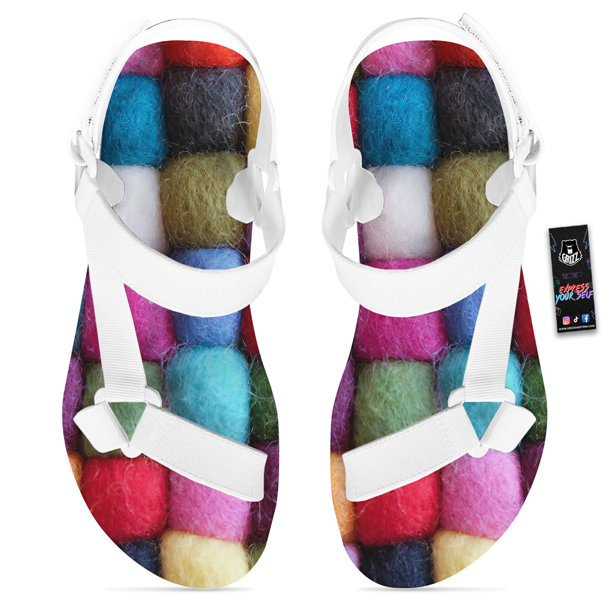 Wool Yarns Colorful Print White Open Toe Sandals-grizzshop