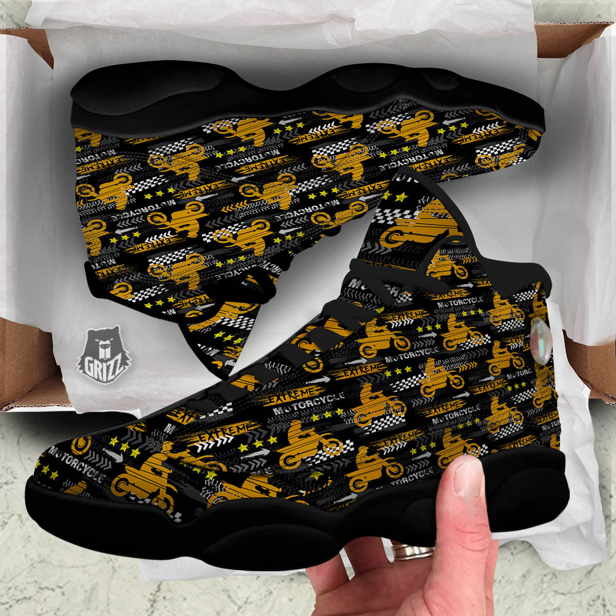 Words Motorcycle Print Pattern Black Basketball Shoes-grizzshop
