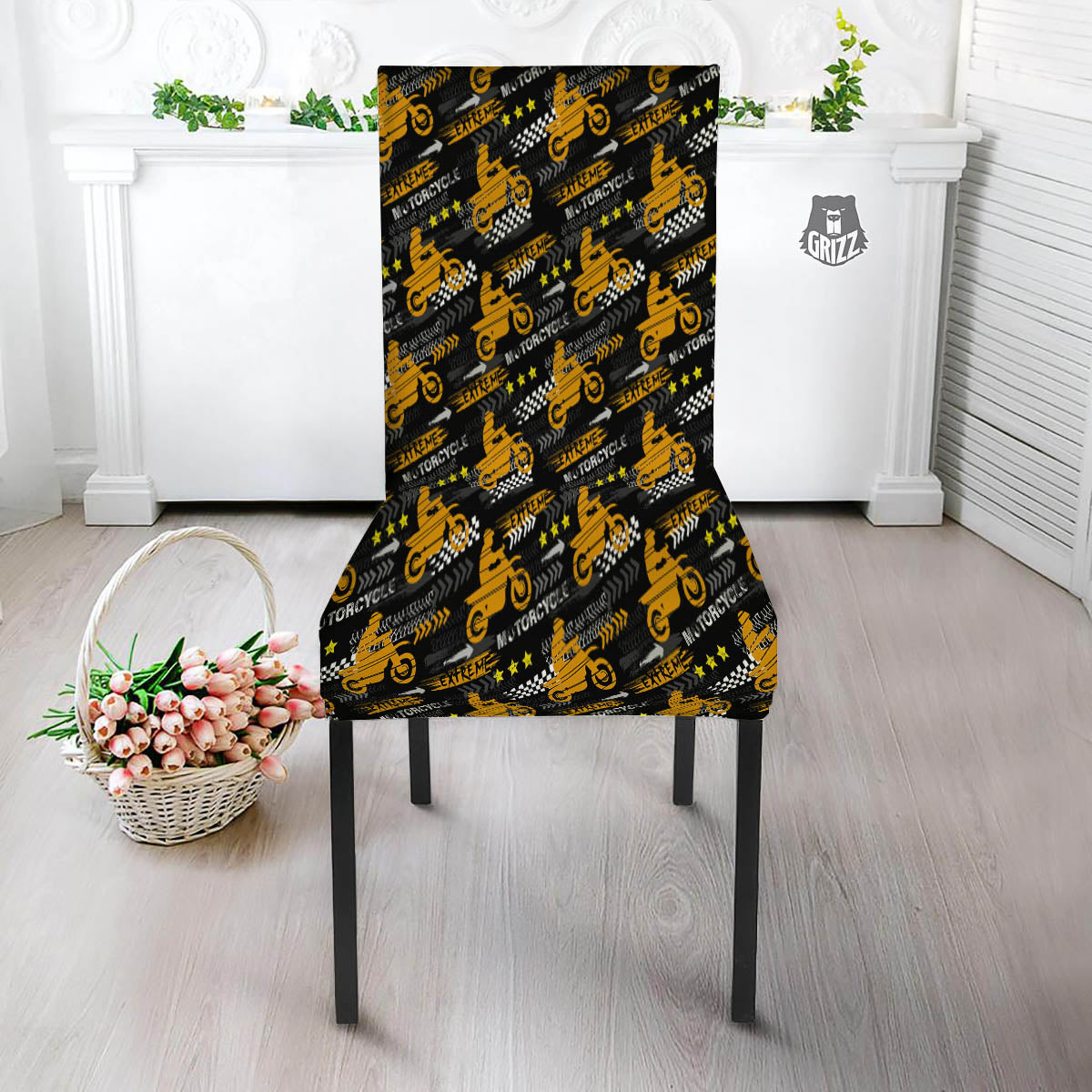 Words Motorcycle Print Pattern Dining Chair Slipcover-grizzshop