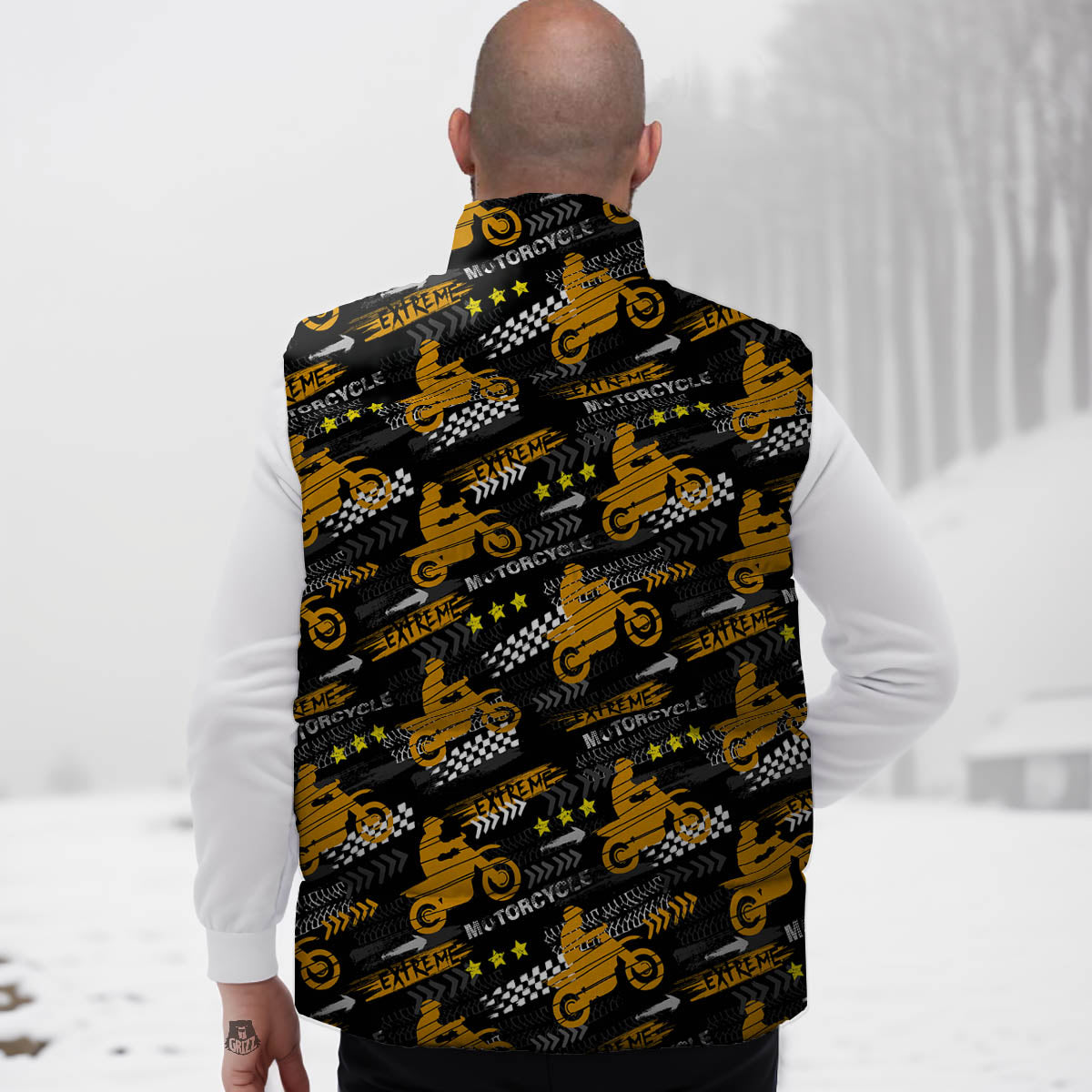 Words Motorcycle Print Pattern Down Vest