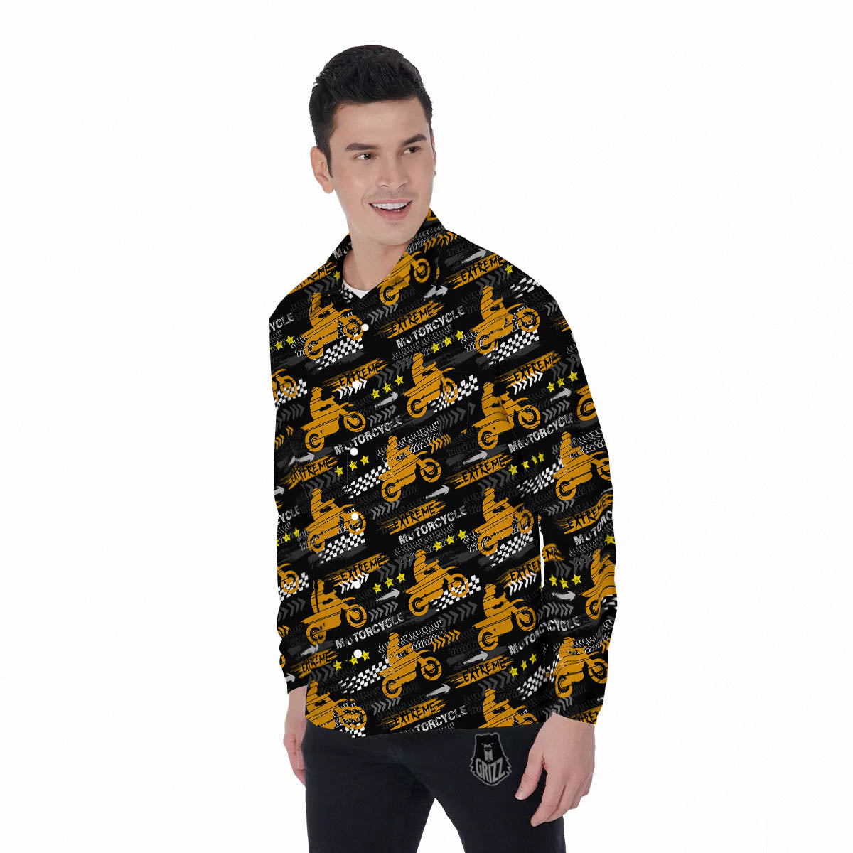Words Motorcycle Print Pattern Men's Long Sleeve Shirts-grizzshop