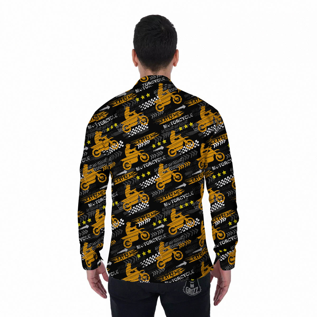 Words Motorcycle Print Pattern Men's Long Sleeve Shirts-grizzshop