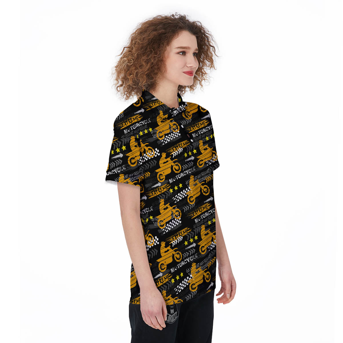 Words Motorcycle Print Pattern Women's Golf Shirts-grizzshop
