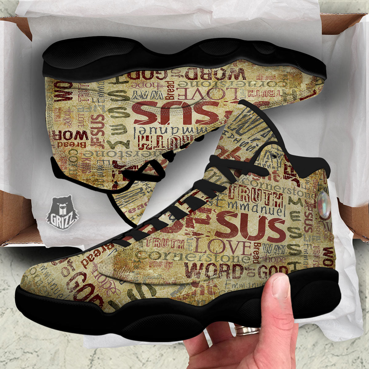 Words Old Religious Print Black Basketball Shoes-grizzshop