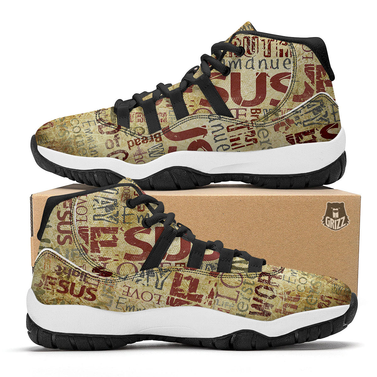 Words Old Religious Print Black Bball Shoes-grizzshop