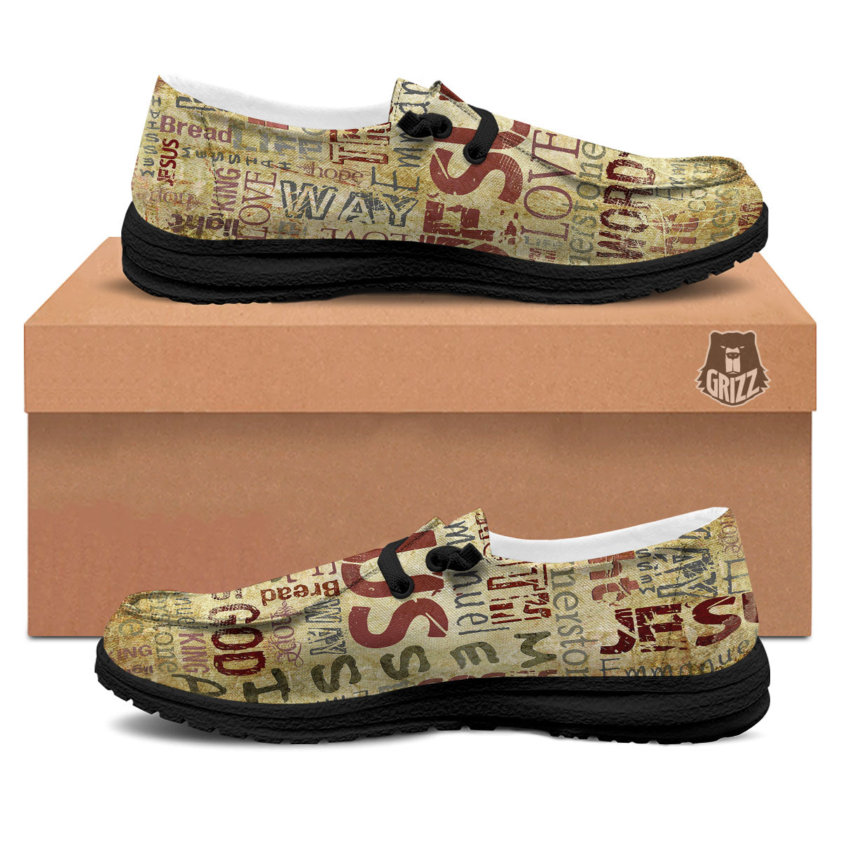 Words Old Religious Print Black Loafers-grizzshop